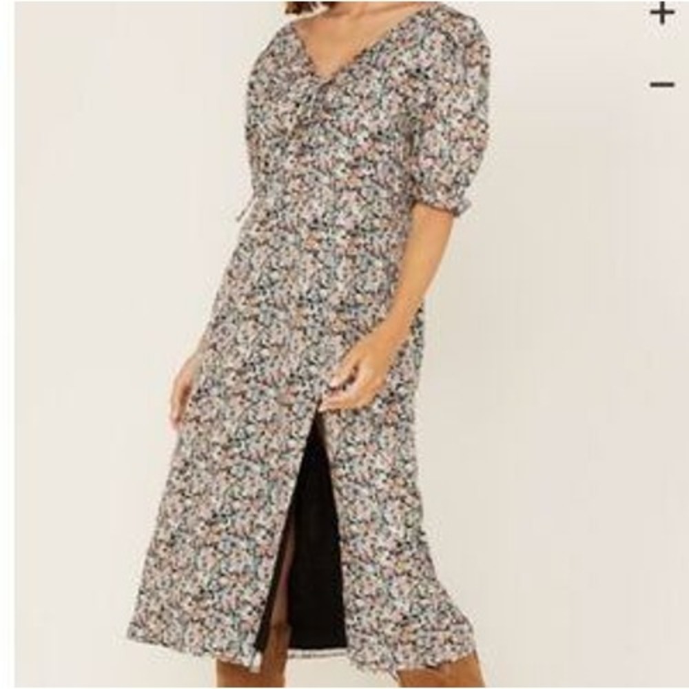 Abercrombie & Fitch Floral Midi Dress Ruched V Neck Cottagecore‎